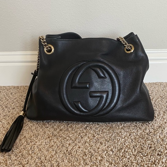 Authentic Black Leather Gucci Chain Soho Hobo Bag - Picture 2 of 15